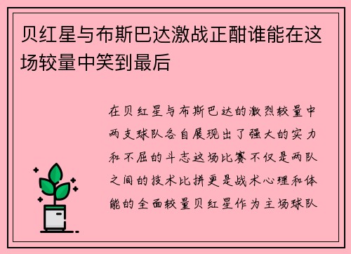 贝红星与布斯巴达激战正酣谁能在这场较量中笑到最后