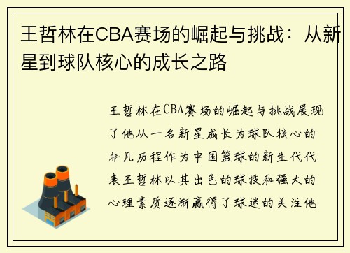 王哲林在CBA赛场的崛起与挑战：从新星到球队核心的成长之路